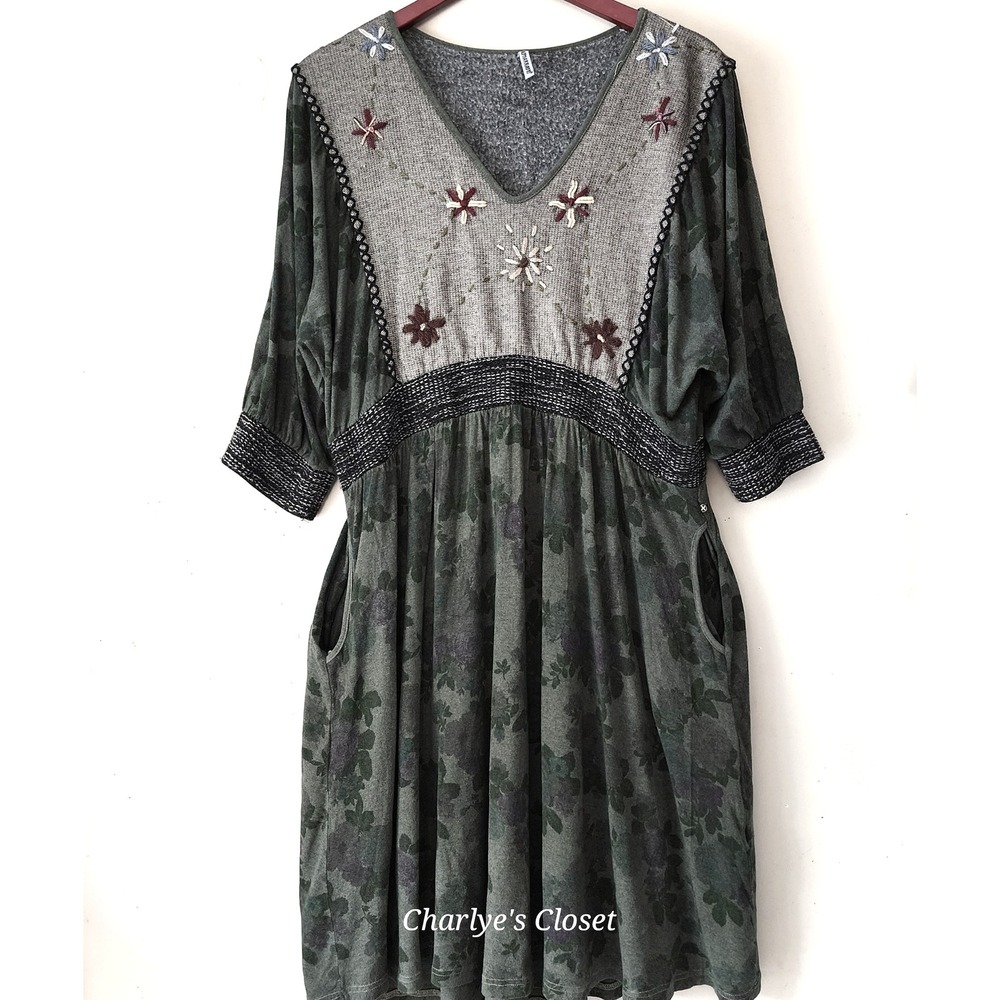 Alpharradyo Boho Floral Embroidered Dress‎ XL | Brazilian Vestidos Tunic Pockets